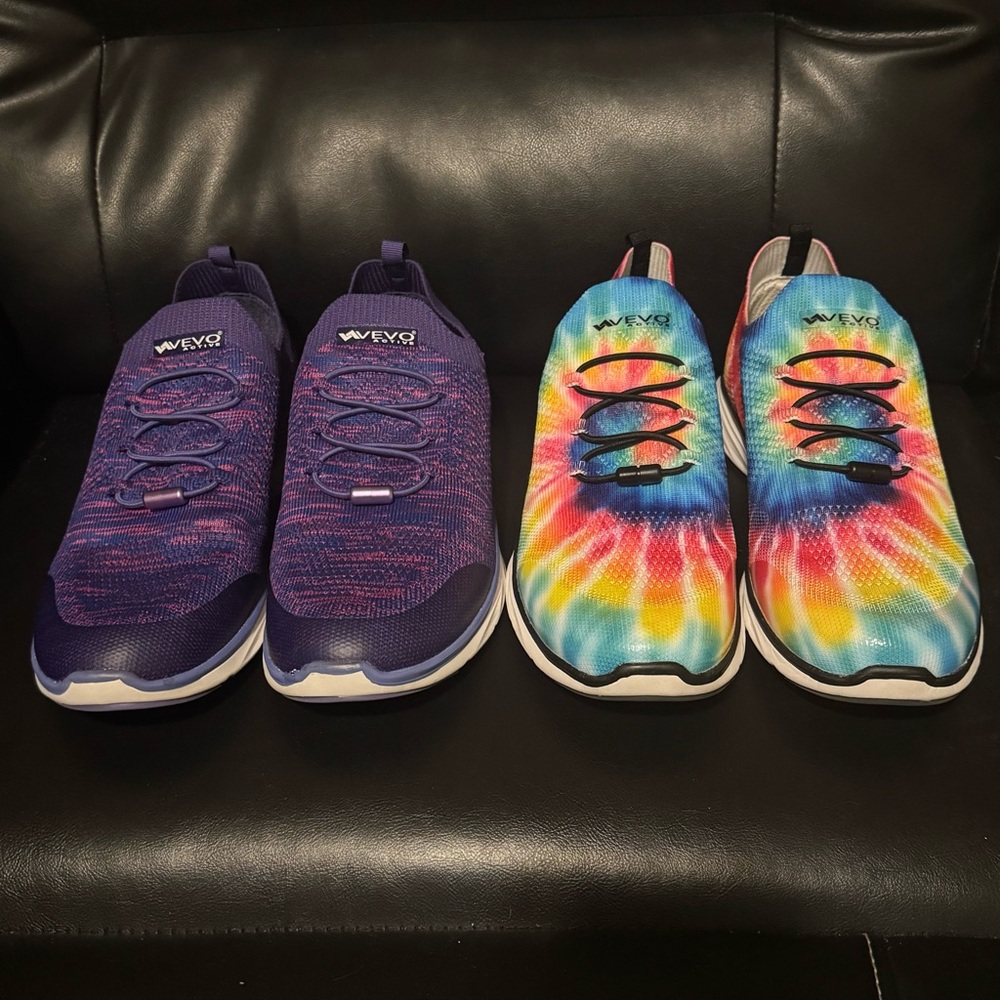 2 pair of Vevo Slip on Purple and Tie-Dye Sneakers size  8 women’s